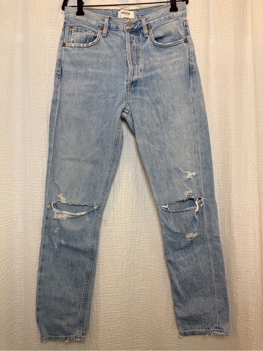 AGOLDE Jamie High Rise Classic Distressed Straight Leg Jeans Light Wash